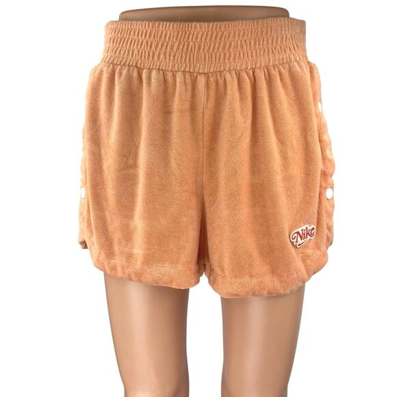 Nike Orange Terry Cloth Snap Button Elastic Waist Athletic Sports Sweat Shorts S - Picture 1 of 5